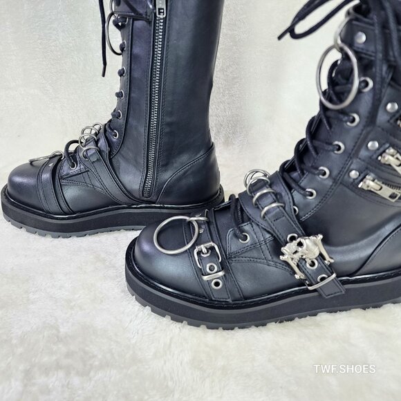 Valor Goth Combat Biker Ankle Boots Black Matte Men US Size - Picture 11 of 13